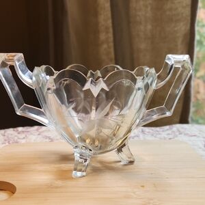 Sugar Bowl Vintage clear glass footed Unique!